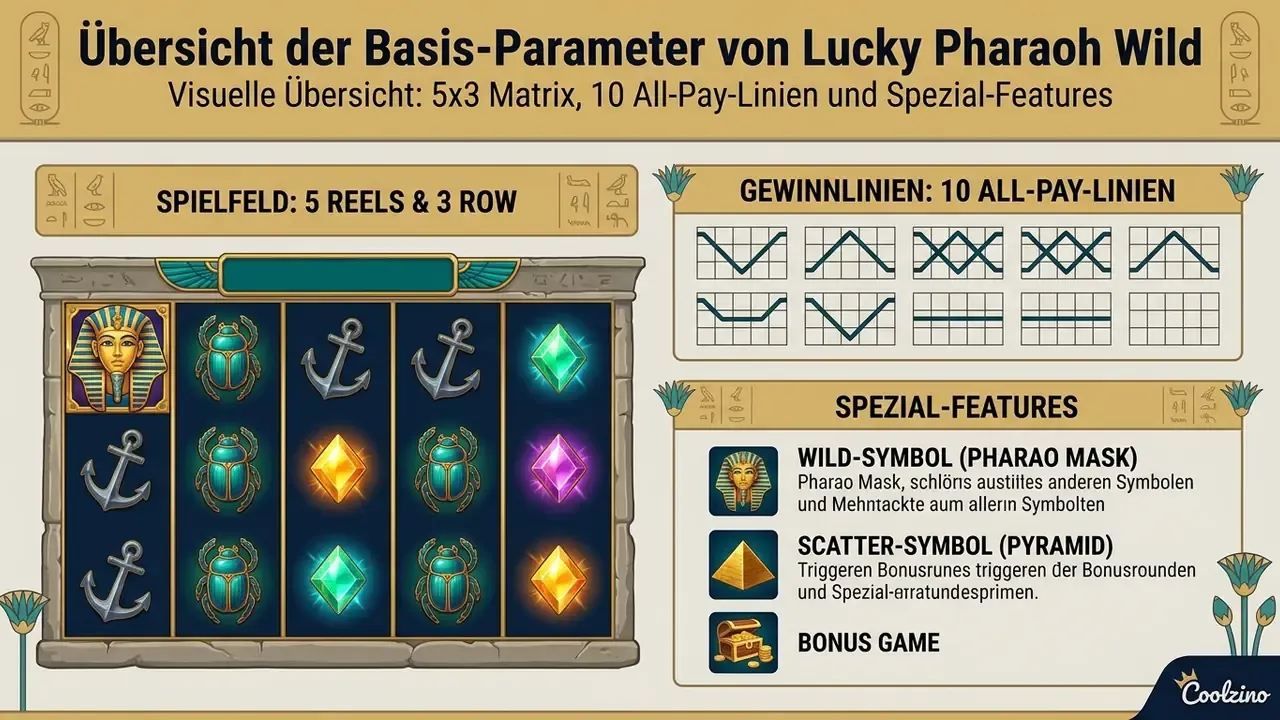 Lucky Pharaoh Wild Spielfeld Matrix und Gewinnlinien Übersicht