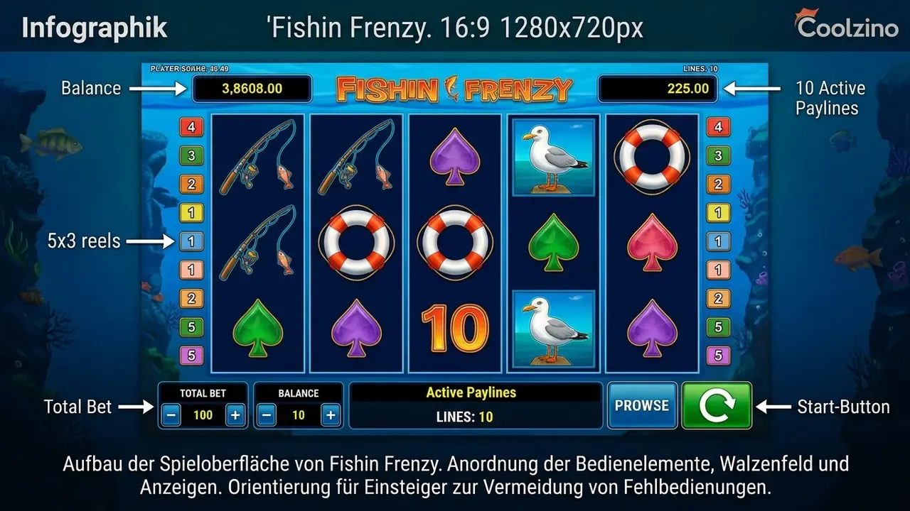 fishin frenzy spielen - Interface des Spielautomaten